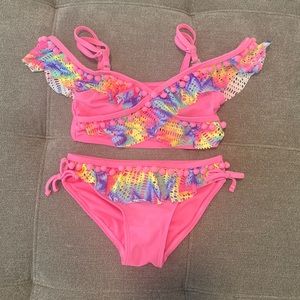 XOXO Pink/Rainbow Net & Pompoms Bikini - sz 5/6